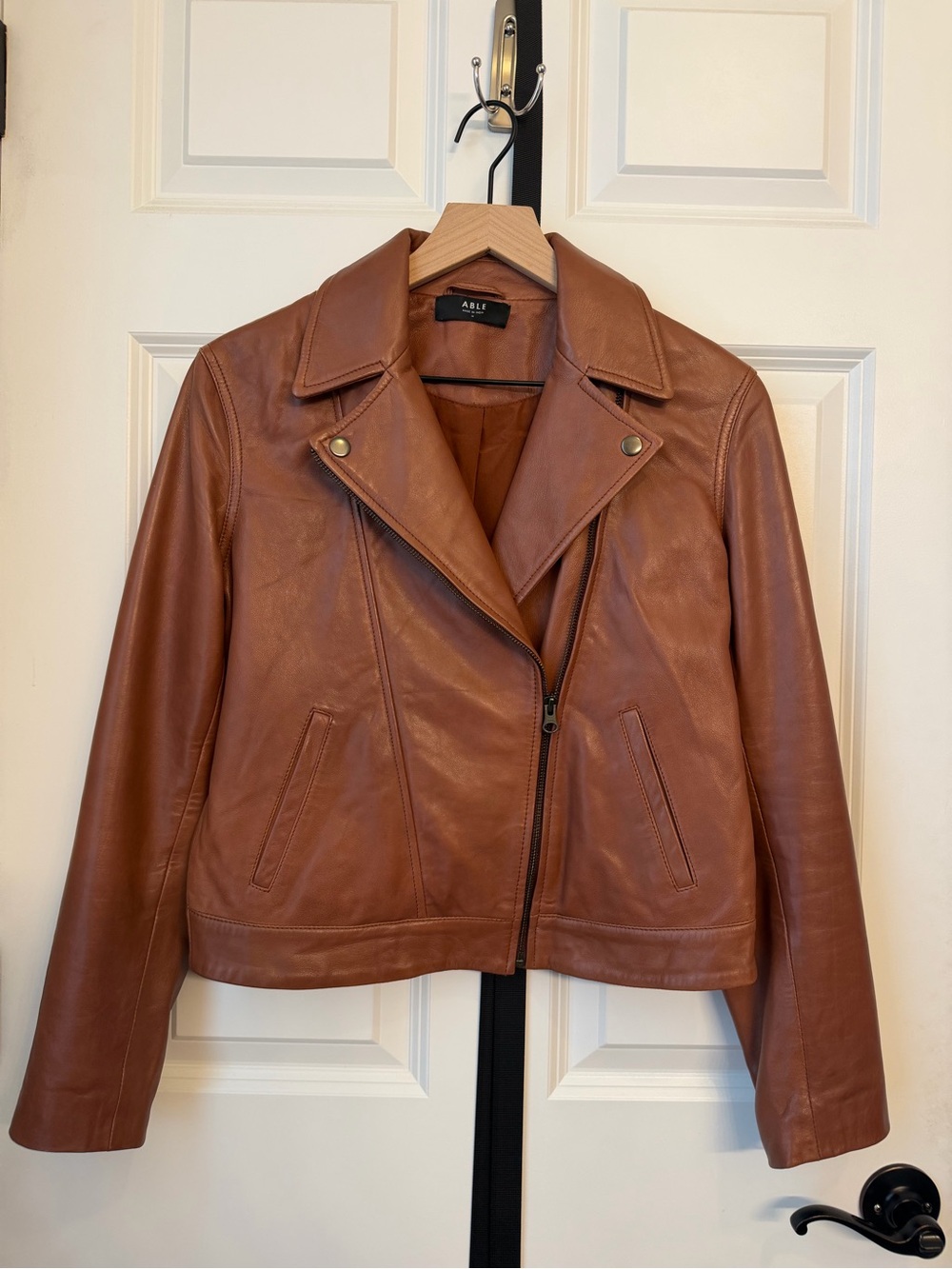 Able Cognac Leather Moto Jacket